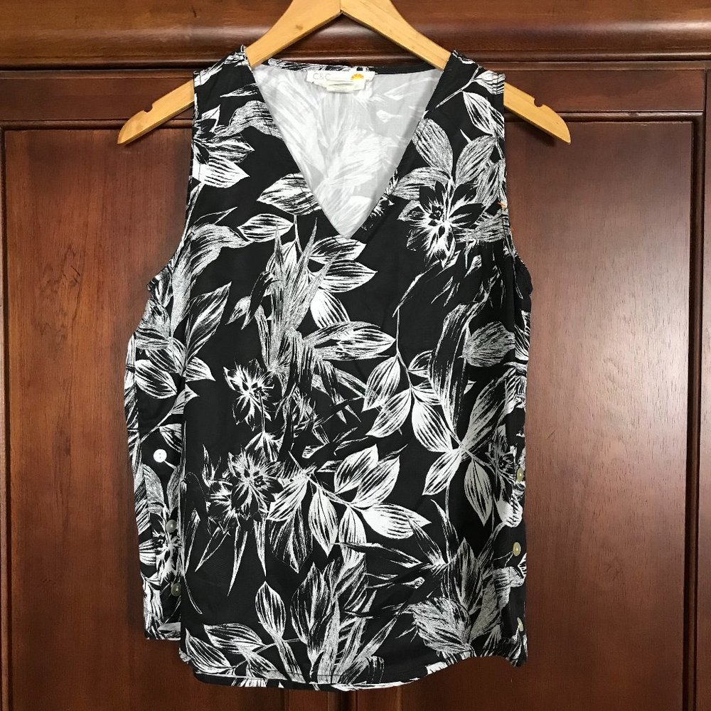 C&C California Tropical Leaf Print Sleeveless Top Small Black White